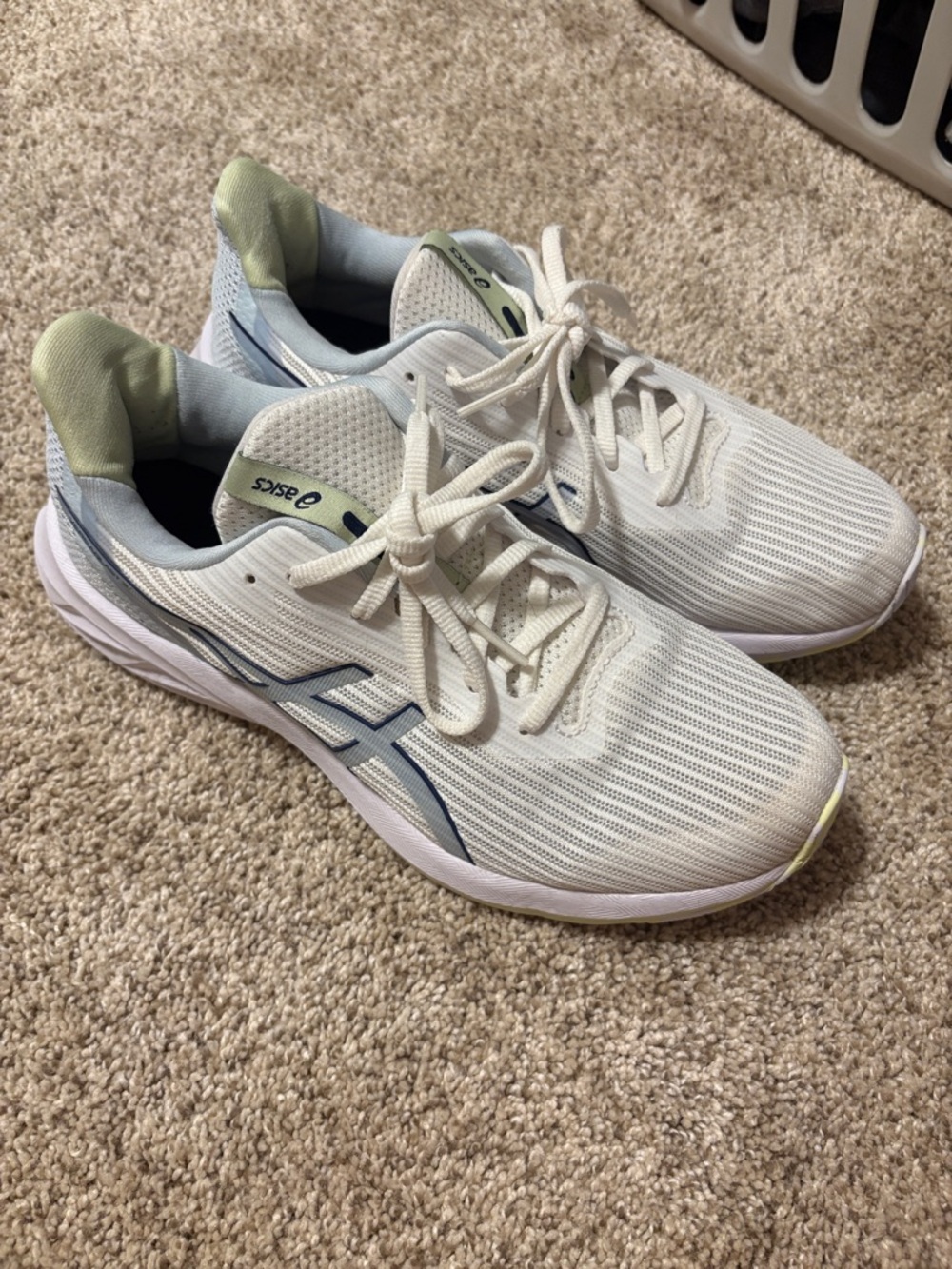 ASICS White Running Shoes with Light Blue & Pale Green Accents